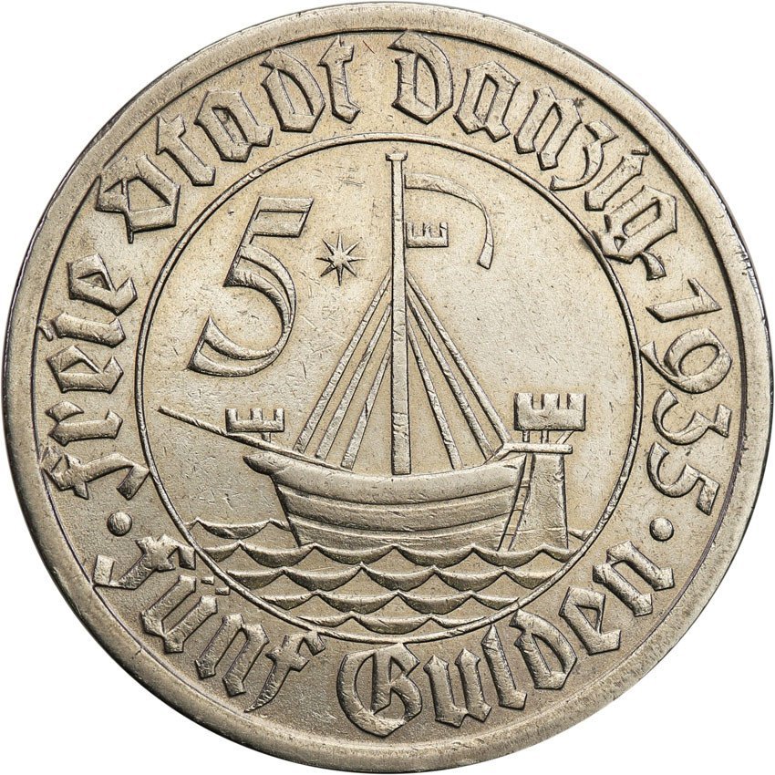 Wolne Miasto Gdańsk / Danzig. 5 Guldenów 1935 Koga, Nikiel